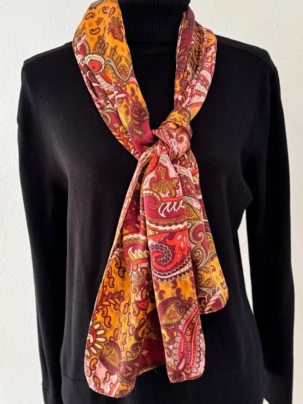 Paisley Print Pure Silk Mid Weight Scarf Made in USA 12 x 60 inches